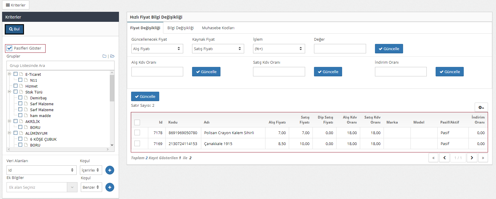 fiyat bilgi değişikliği 3